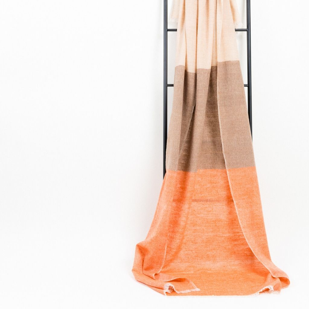 Chestnut Orange Cream Brown Color Block Handwoven Soft Merino Throw