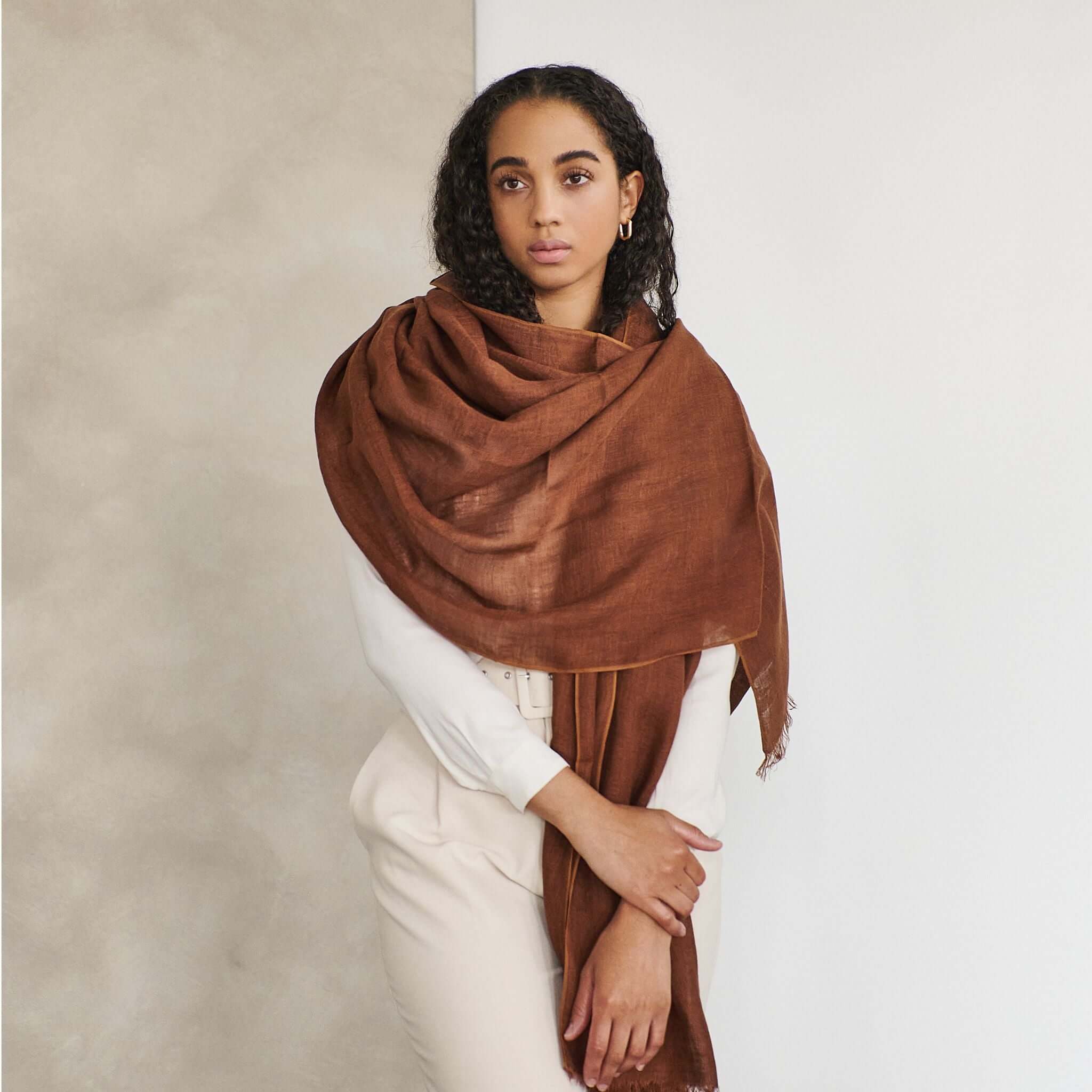 Coco Brown Hand Woven Linen Silk Blend Scarf – Variously