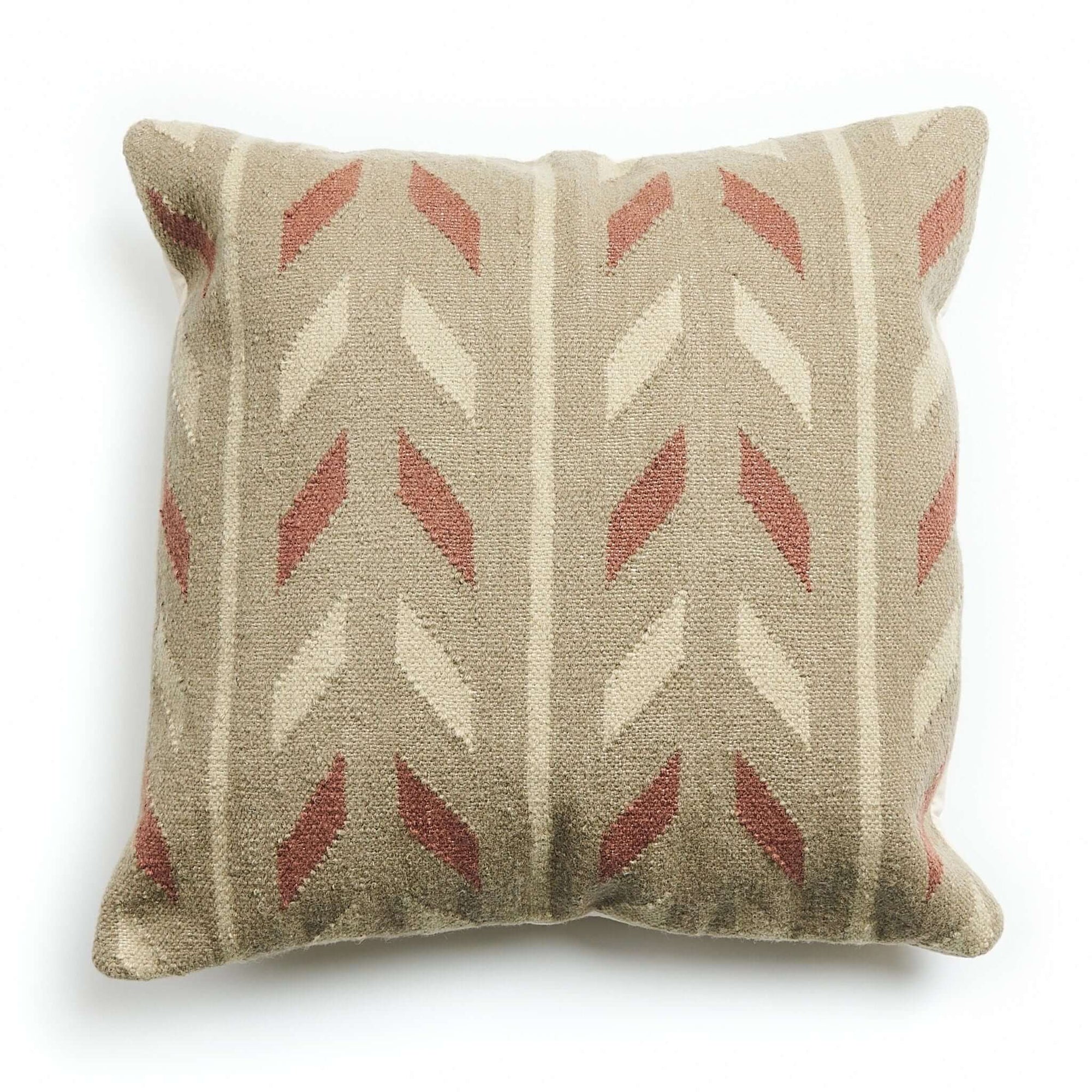 Ero Green Brown Geometric Pattern Hand Woven Large Pillow featuring a unique handwoven design.