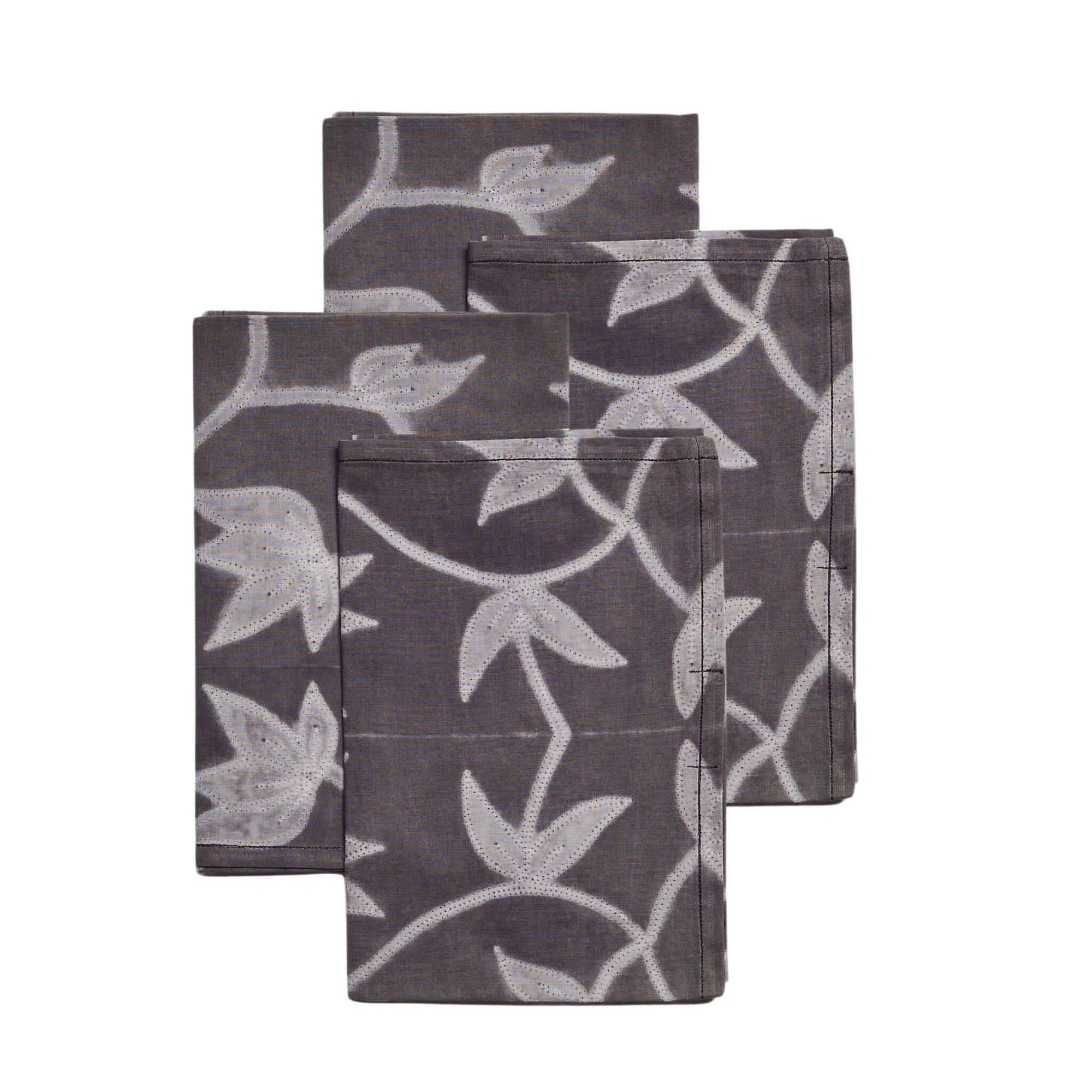 Folio Black Handcrafted Shibori Print Cotton Table Napkins ( set of 4 ) on a white background.
