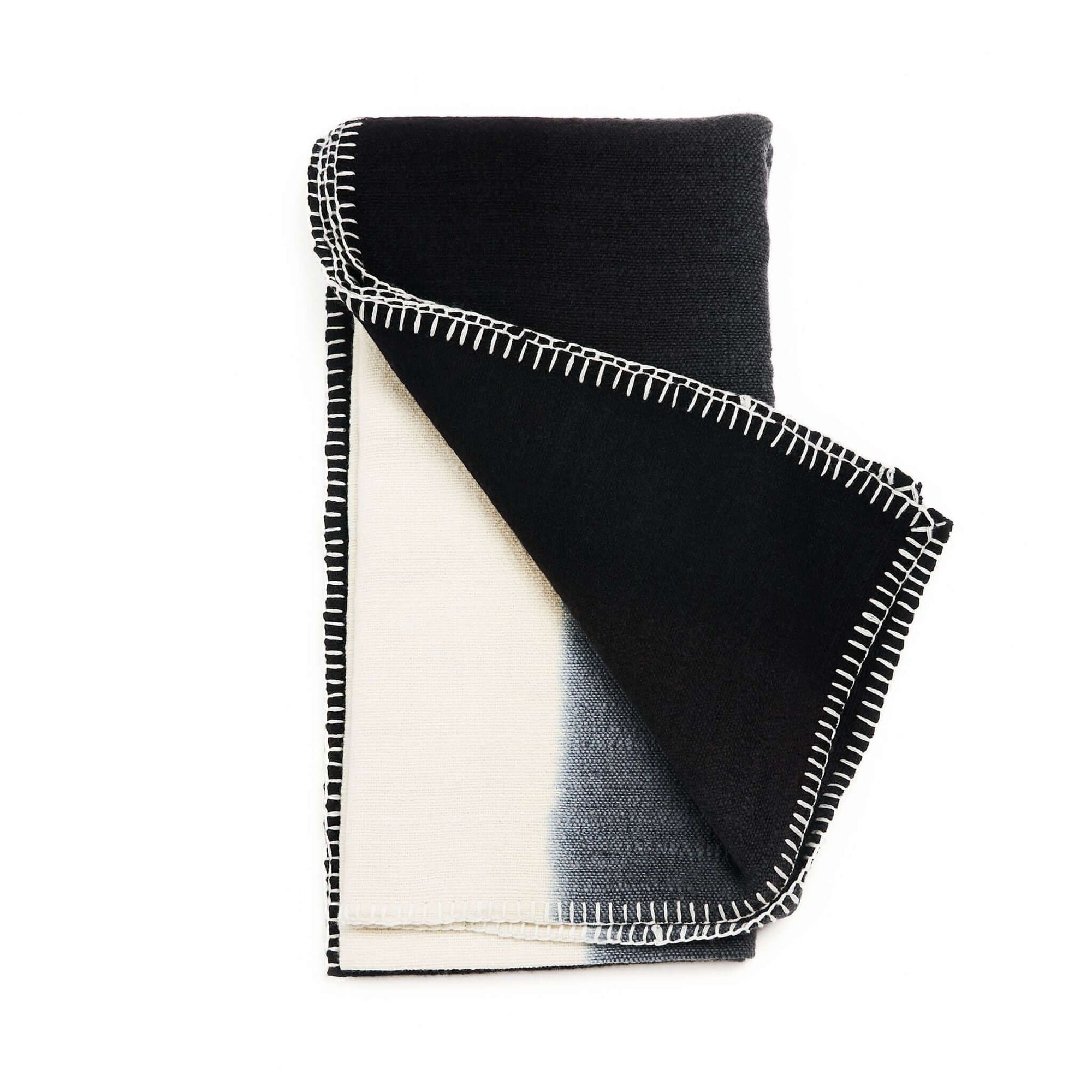 Ink Black White Ombre Textured Throw  In Hand Spun Merino And Hand Stitched Hem displayed elegantly.