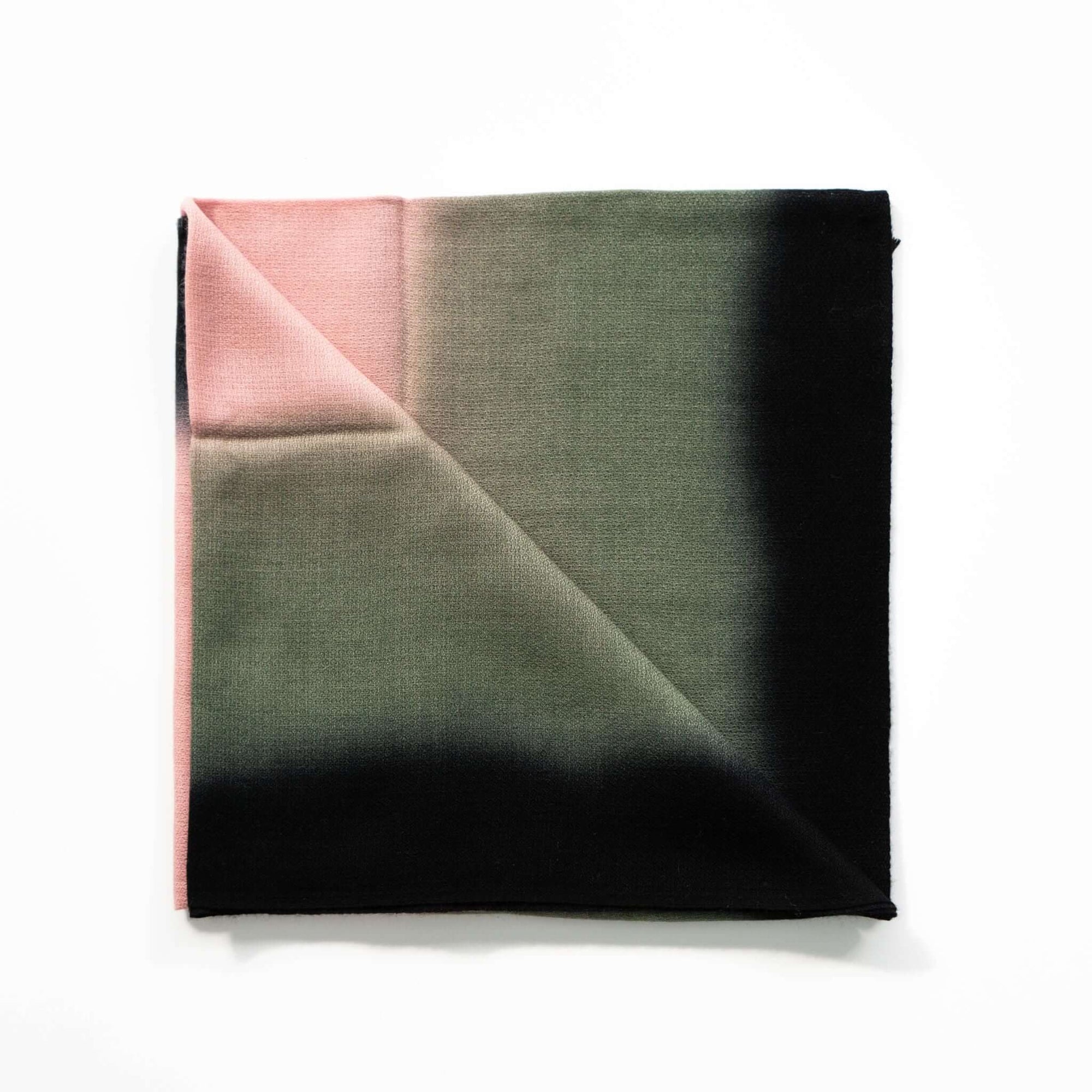 Iris Courtyard Green Purple Hand Woven Cashmere Merino Scarf showcasing a unique hand-dyed gradient design.