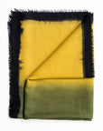 Iris Kiwi Green Pink Cashmere Merino Handwoven Scarf, handwoven with a micro diamond weave in vibrant yellow and green shades.