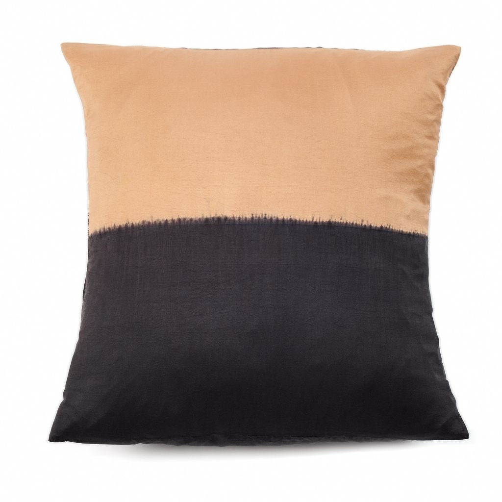 Kala Black & Gold Color Block Mulberry Silk Square Pillow featuring a stylish color block design in silk.