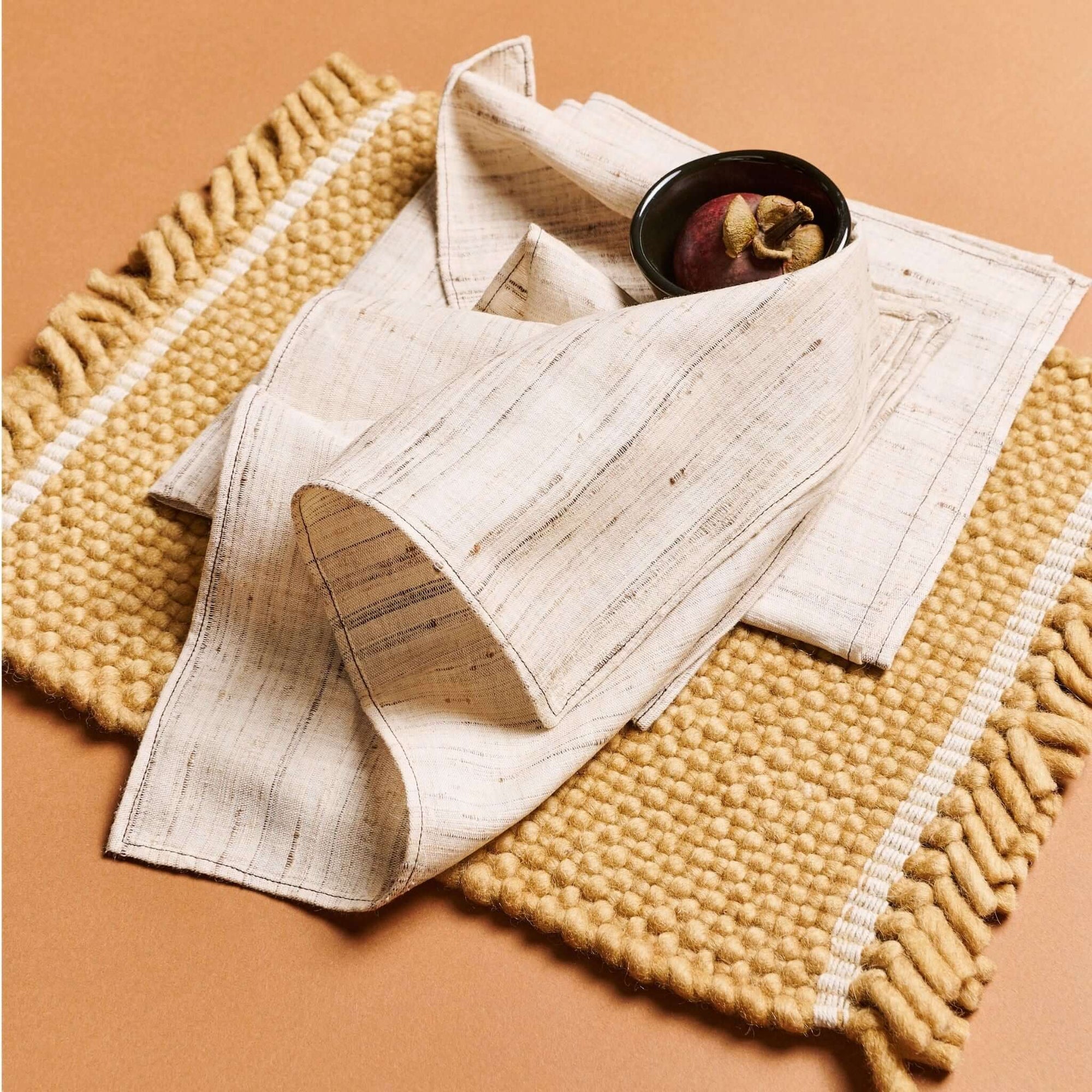 Kora Off White Peace Silk Handloom Napkin ( set of 4 )