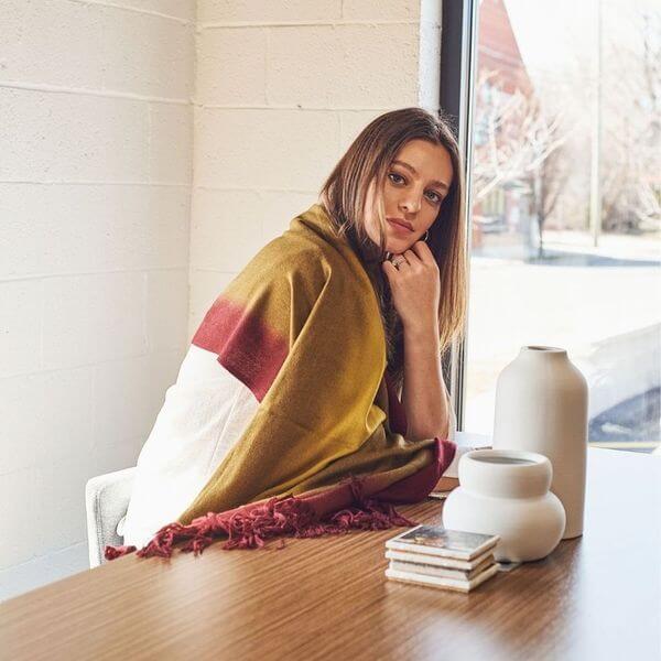 Marigold Merino Ombre Handloom Throw / Blanket Scarf