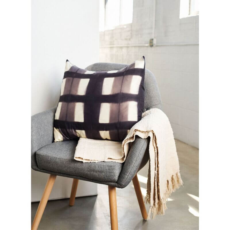 Melo Black Handcrafted Shibori Print Mulberry Silk Pillow