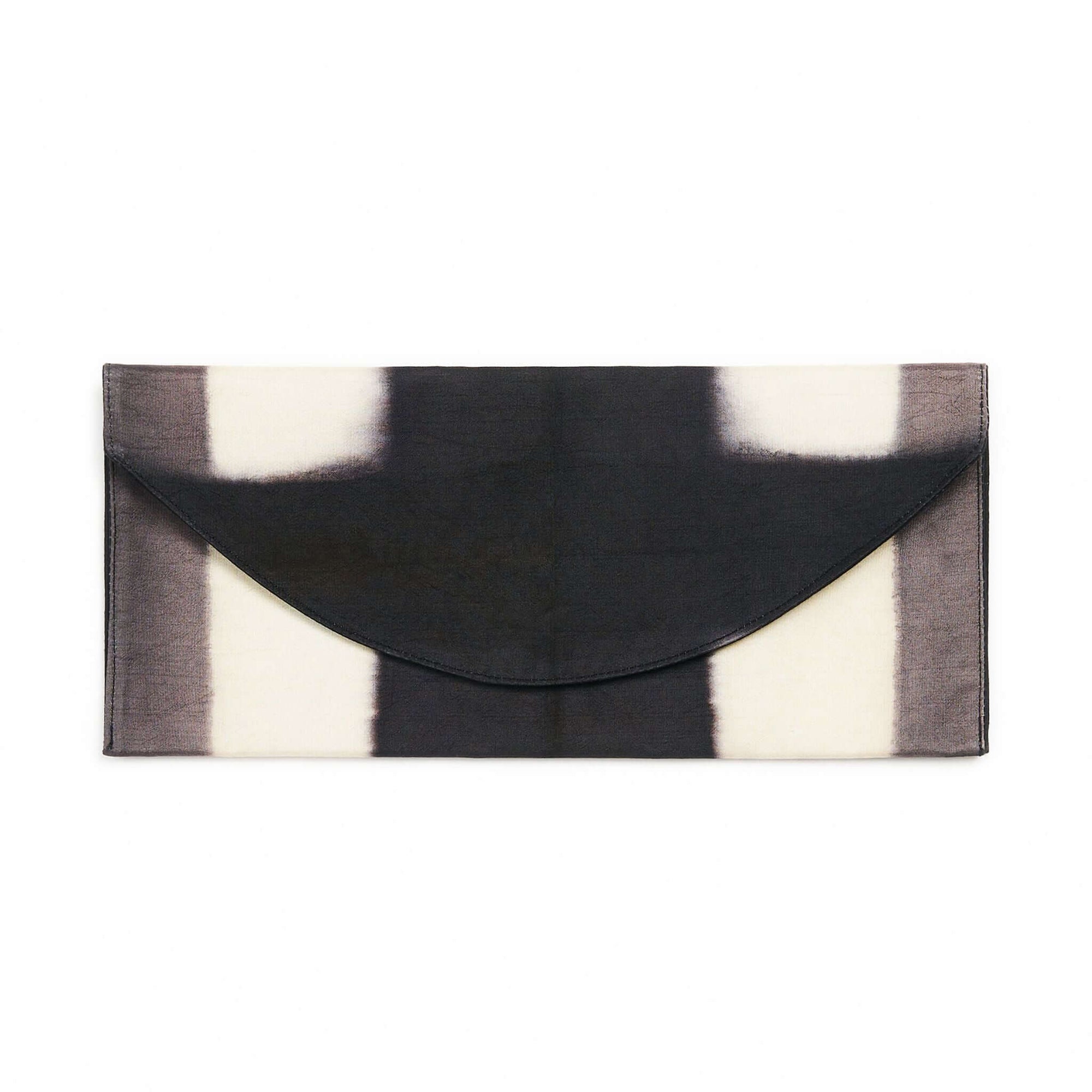Melo Black Handcrafted Silk Travel Pouch Organizer with a stylish envelope silhouette in black and white.