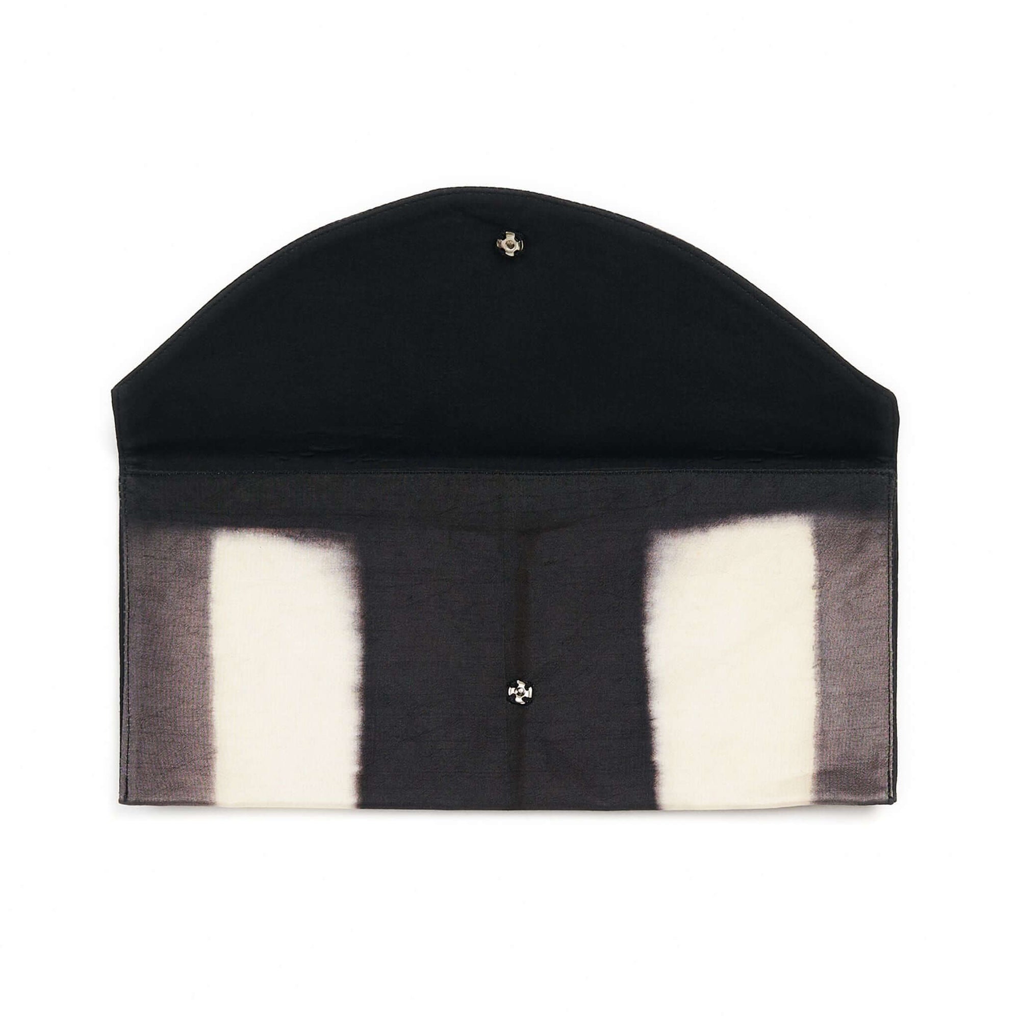 Melo Black Handcrafted Silk Travel Pouch Organizer showing an elegant envelope silhouette with contrasting colors.