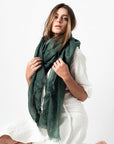 Moss Dark Green Soft Linen Silk Handwoven Modern Artisanal Scarf