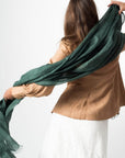 Moss Dark Green Soft Linen Silk Handwoven Modern Artisanal Scarf