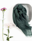 Moss Dark Green Soft Linen Silk Handwoven Modern Artisanal Scarf