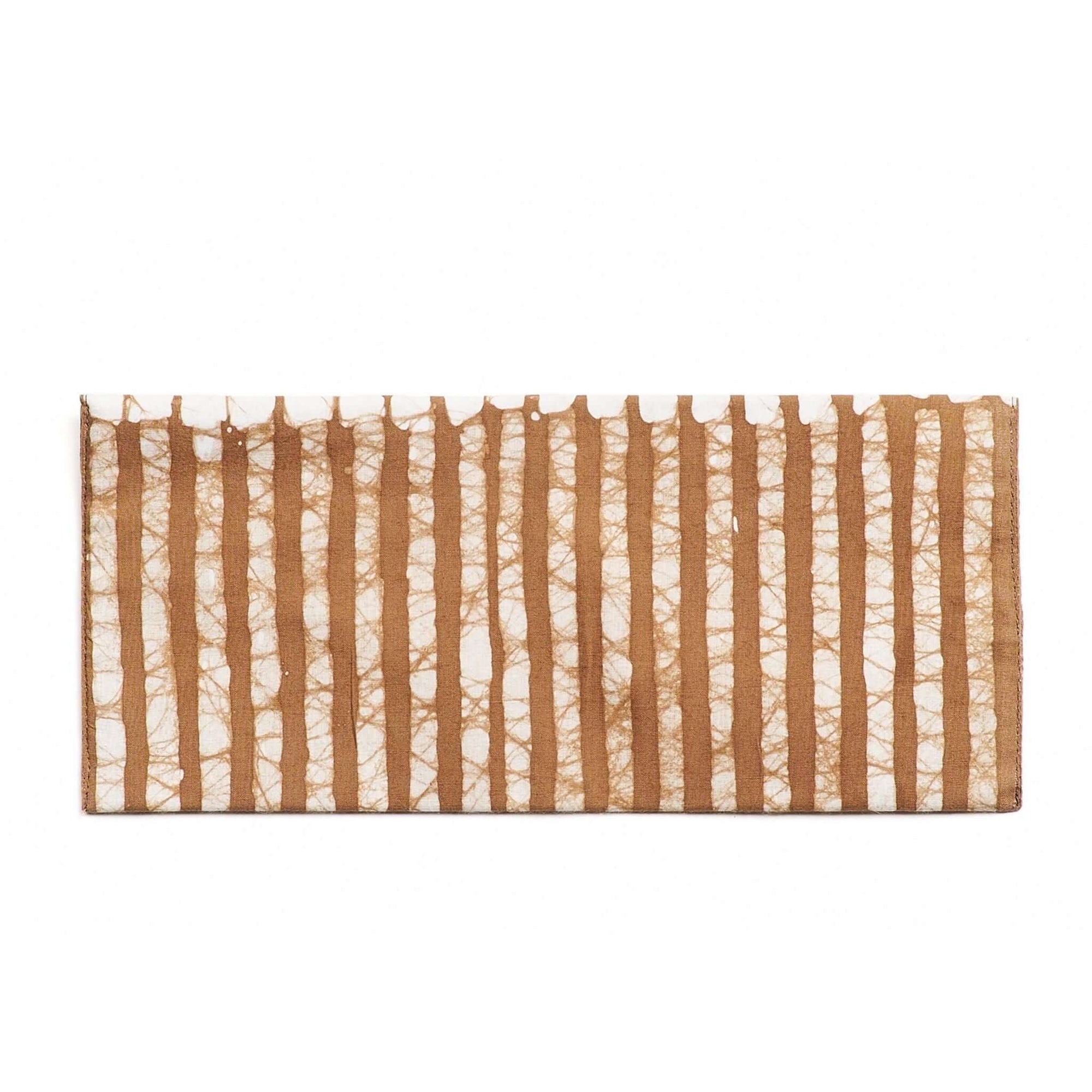 Oak Brown Stripes Cotton Wax Block Printed Envelope Pouch showcasing a unique design in pure cotton.