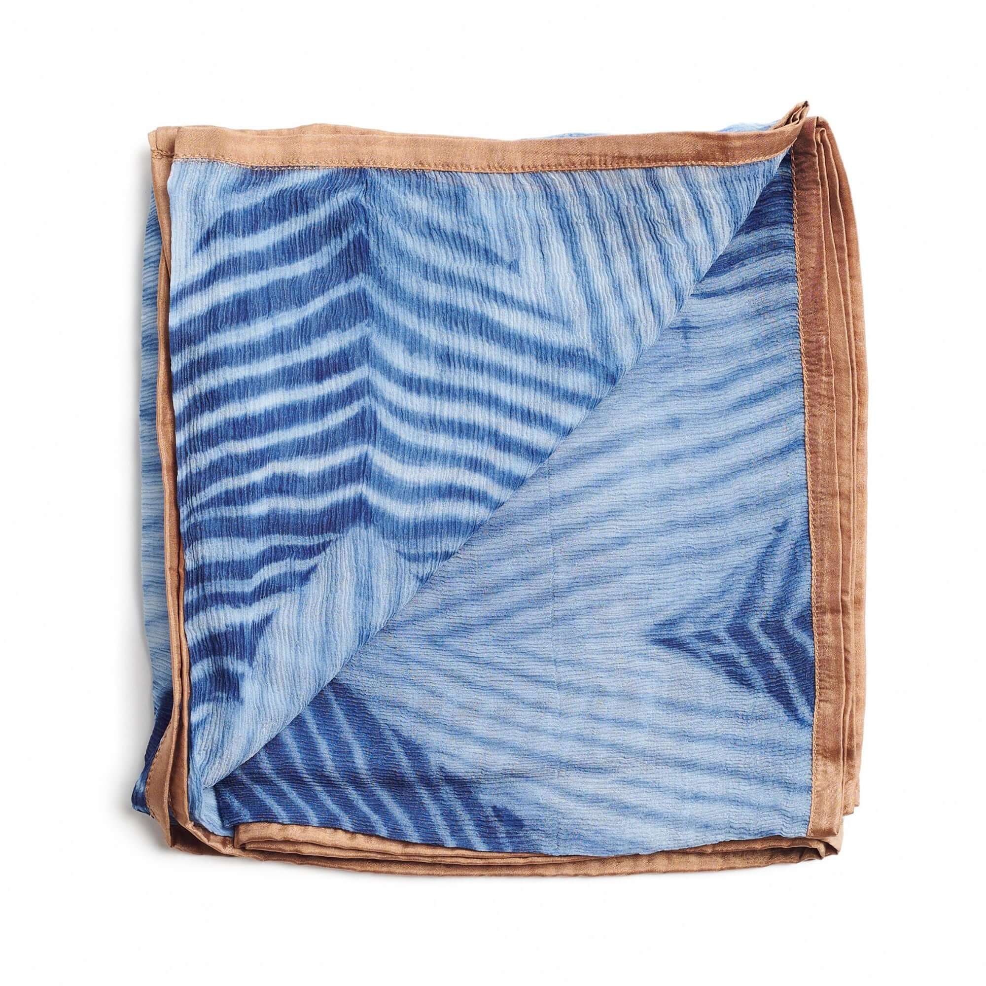 Hand Printed Silk Chiffon Scarf in Indigo Shibori Print – Variously