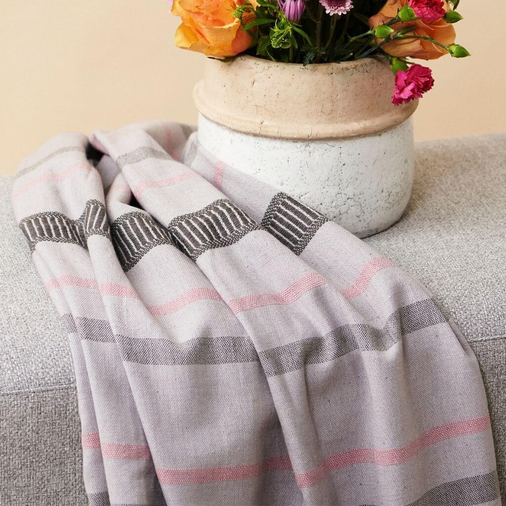 Pewter Gray Stripes Hand Spun Organic Cotton Handloom Throw