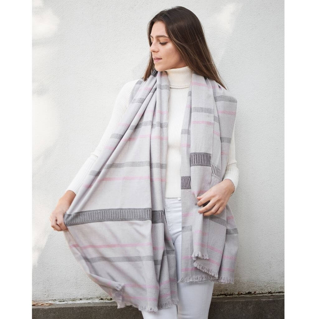 Pewter Gray Stripes Hand Spun Organic Cotton Handloom Throw
