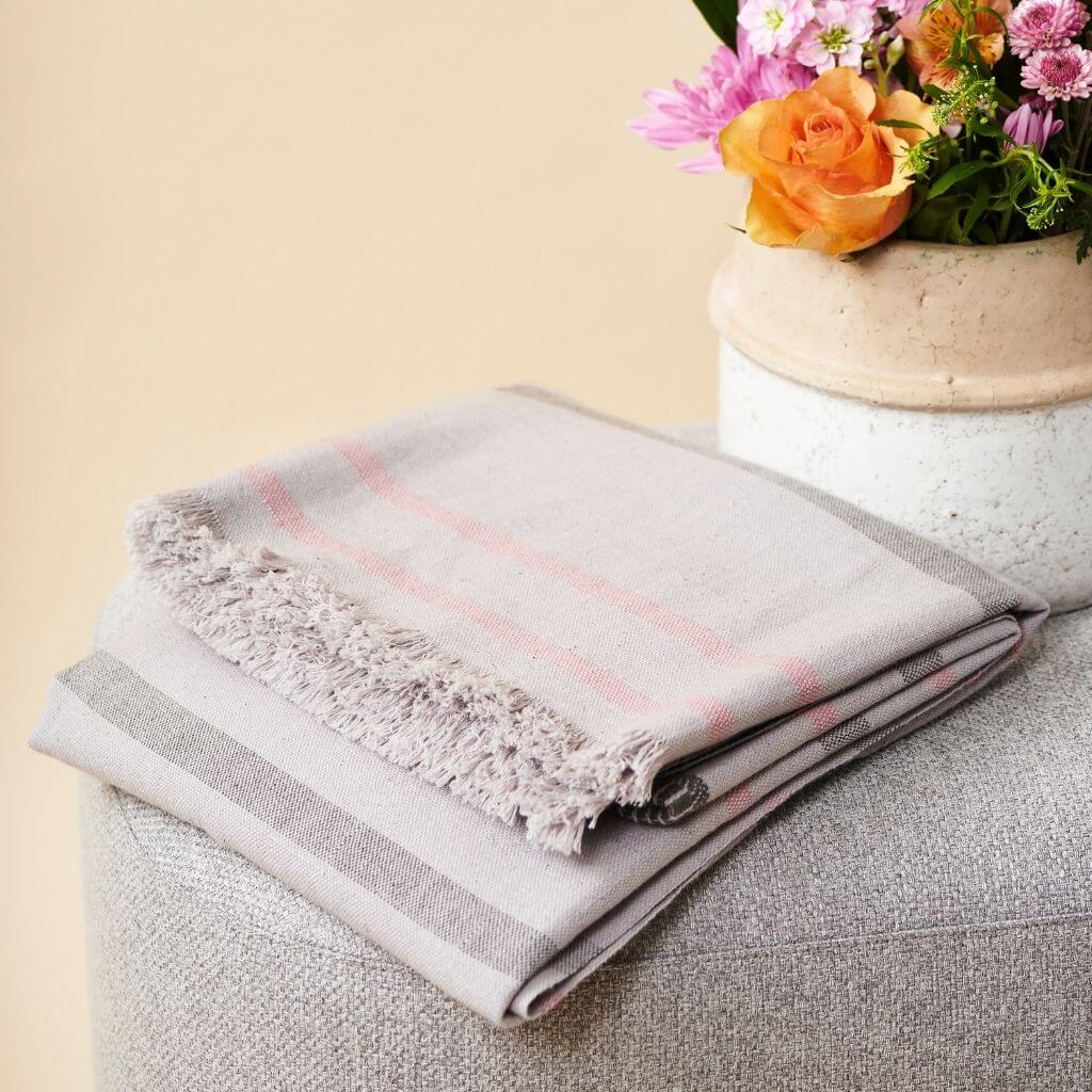 Pewter Gray Stripes Hand Spun Organic Cotton Handloom Throw
