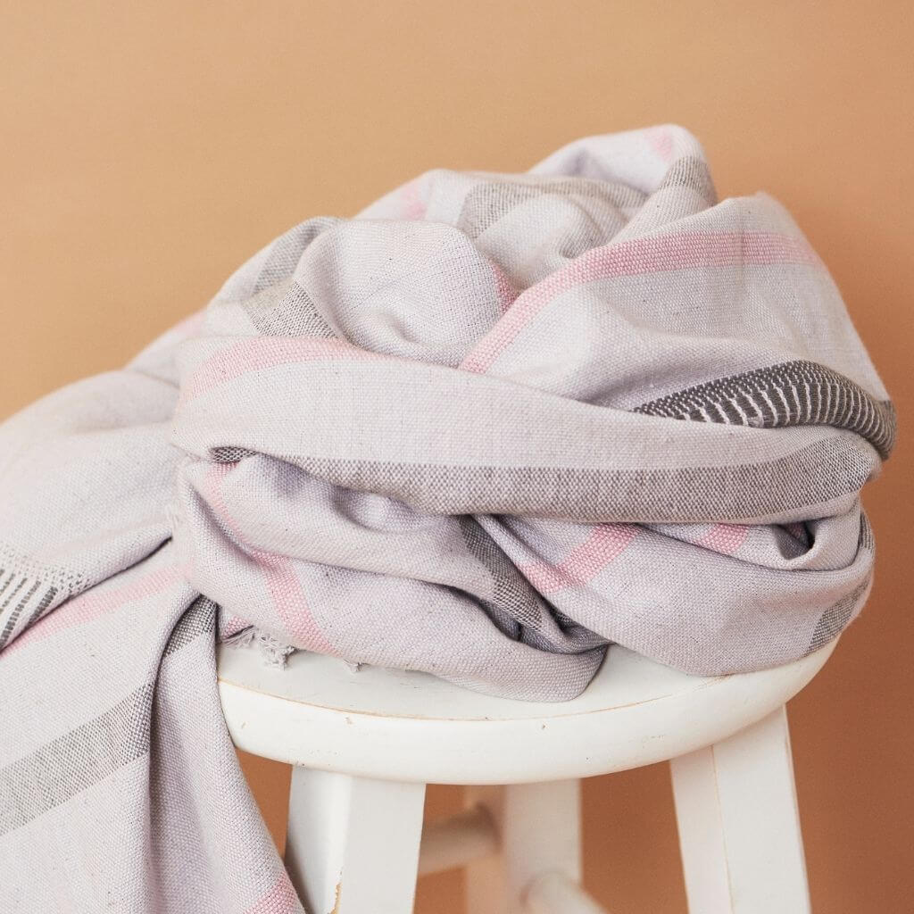 Pewter Gray Stripes Hand Spun Organic Cotton Handloom Throw
