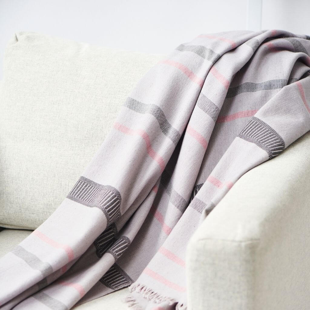 Pewter Gray Stripes Hand Spun Organic Cotton Handloom Throw