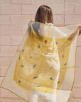 Primrose Turmeric Hand Painted Floral Print Shibori  Large Square Silk Scarf