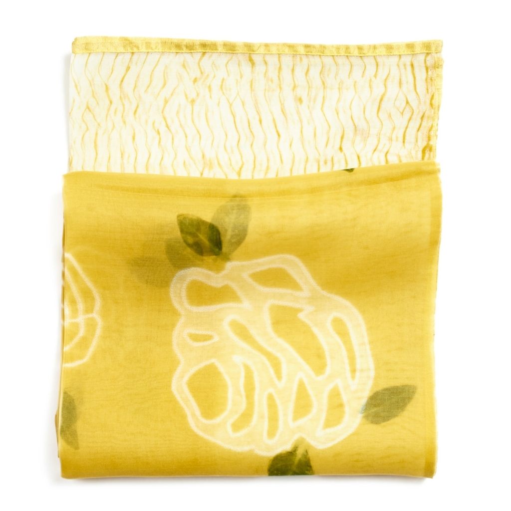 Primrose Turmeric Hand Painted Floral Print Shibori  Large Square Silk Scarf