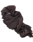 Resin Dark Brown Hand Woven Soft Linen Silk Scarf styled elegantly on a white background.