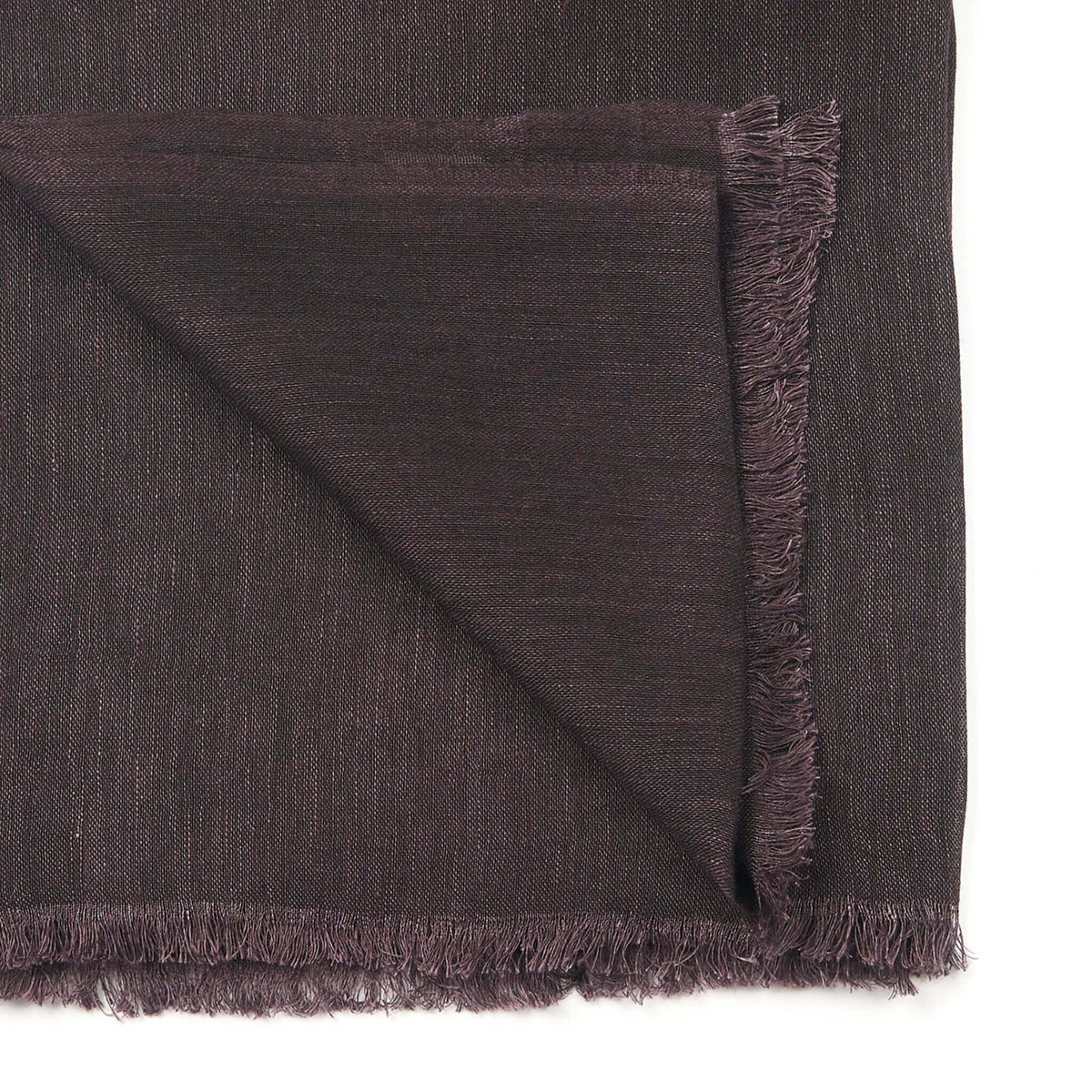 Resin Dark Brown Hand Woven Soft Linen Silk Scarf displayed with frayed edges on a white background.