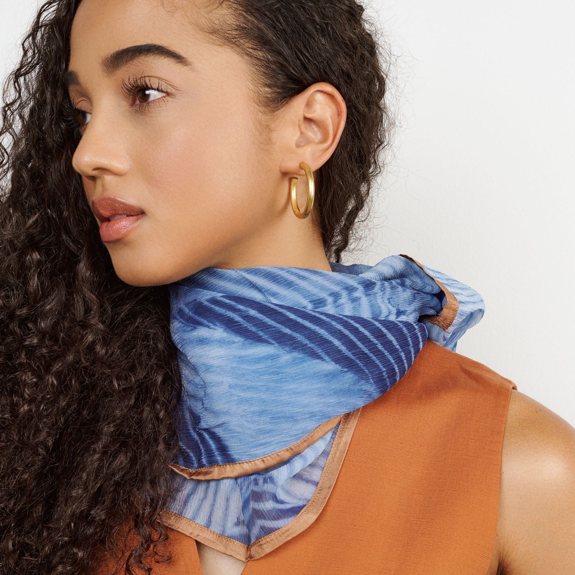 Hand Printed Silk Chiffon Scarf in Indigo Shibori Print – Variously