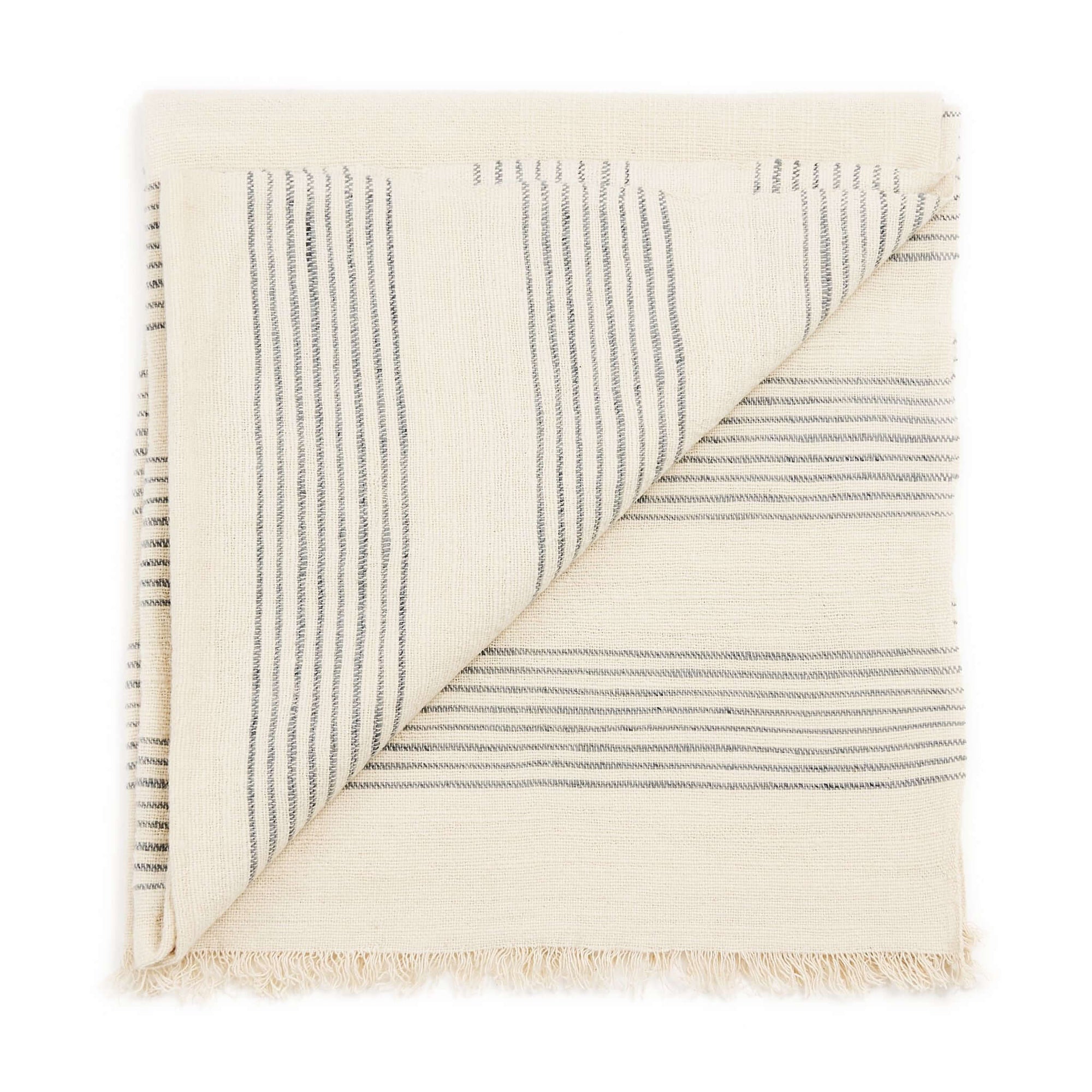 Alloy Dark Blue Stripes Pattern Soft Merino Linen Handloom Throw displayed with contemporary stripes and checks.