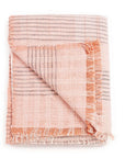 Silica Rose In Shades of Salmon Pink Gray Stripes Pattern Soft Handwoven Merino Throw folded with fringes