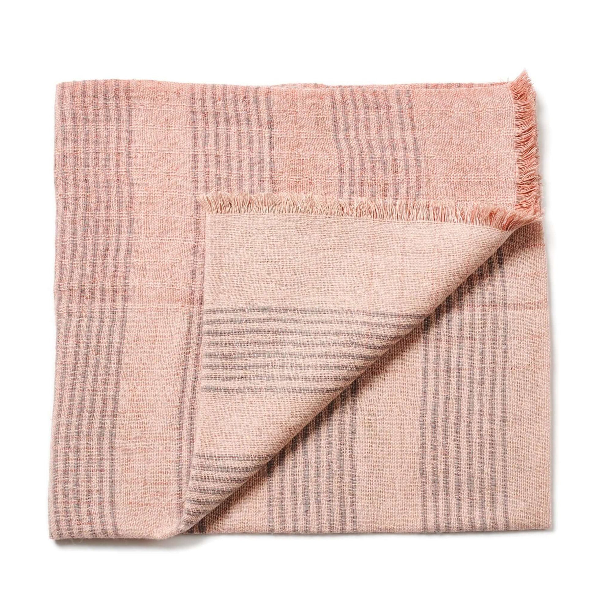 Alloy Dark Blue Stripes Pattern Soft Merino Linen Handloom Throw showing soft fabric with stripes and checks.