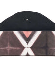 Tisa Artisanal Pouch In Black Pink Triangle Print with unique geometric design and button closure.