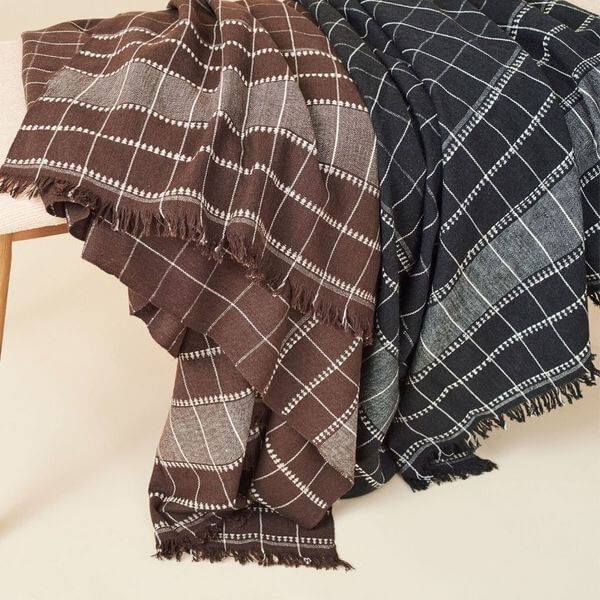 Treacle Checks Pattern Organic Cotton Handloom Throw featuring a rich brown and black check design.