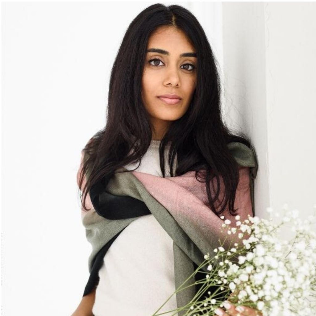 Iris Kiwi Cashmere Merino Soft Handwoven Modern Artisanal Scarf